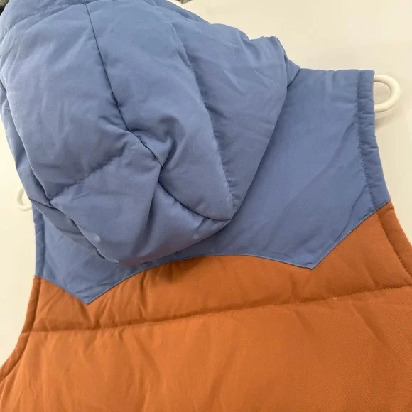 Patagonia Vest Women Small Sisu Brown/Blue Bivy Puffer Down Hooded Full Zip - Picture 7 of 10